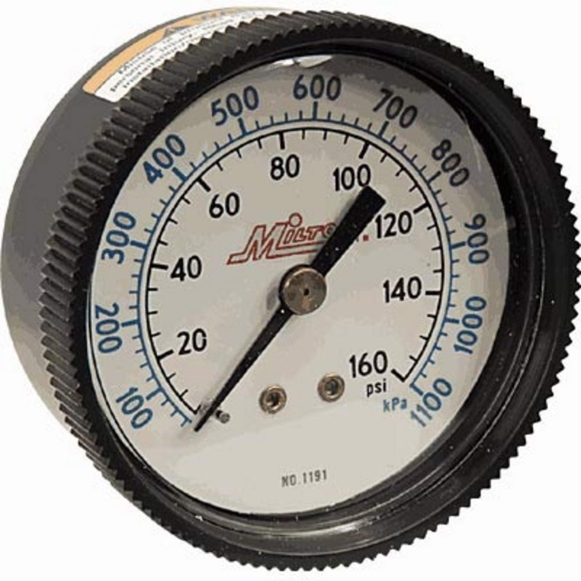 Milton Mini Air Pressure Gauge  1/4in. NPT Inlet, 0-160 PSI, Center Mount, Model# 1191